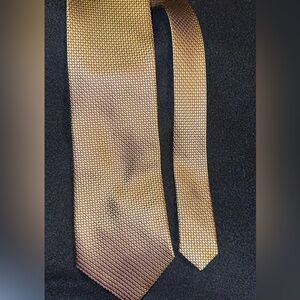 Henry Jacobson Metallic Gold and Maroon Textured Woven 100% Silk Necktie